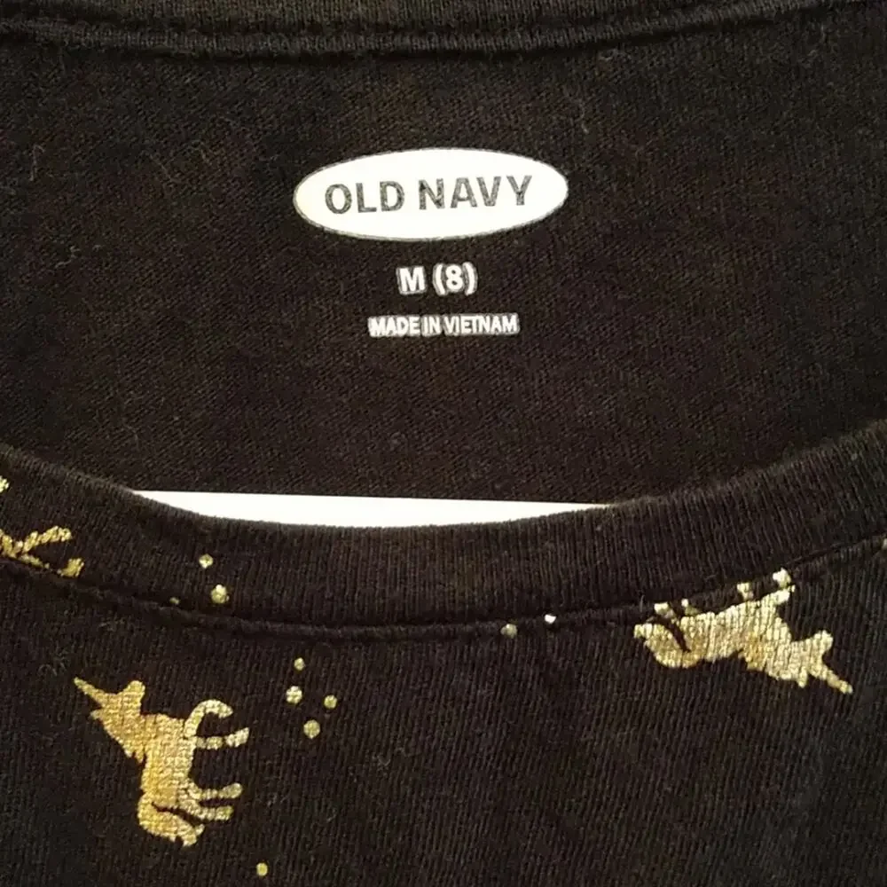 Old Navy Black Hi Lo Gold Unicorn Tee GIRLS size Medium 8 Long Sleeve